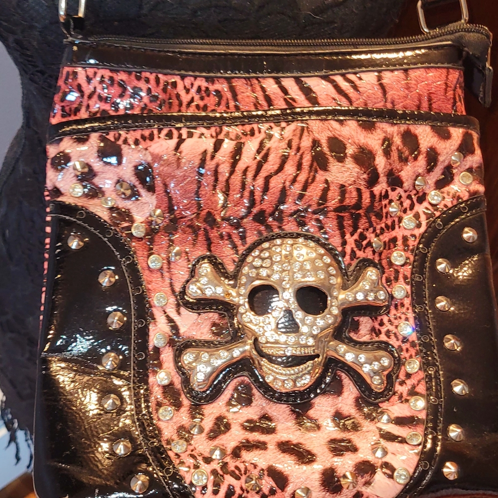 Studded Pink and Black Crossbody Bag